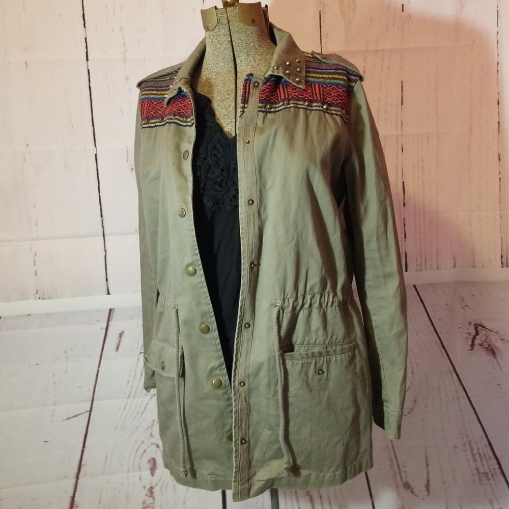 green utility jacket  Aztec boho print SZ M/L